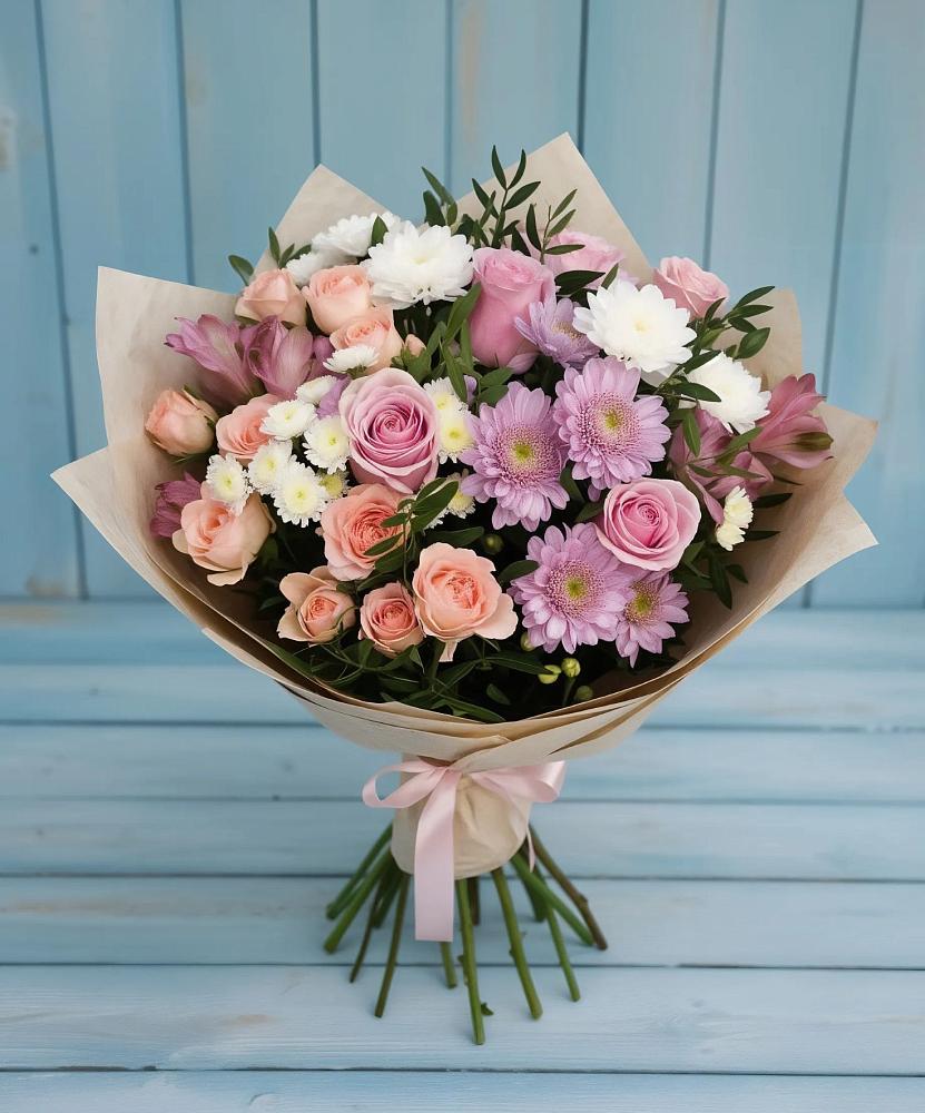 Букет цветов из: Хризантемы, Розы и Альстромерии в Мирном Кировской области