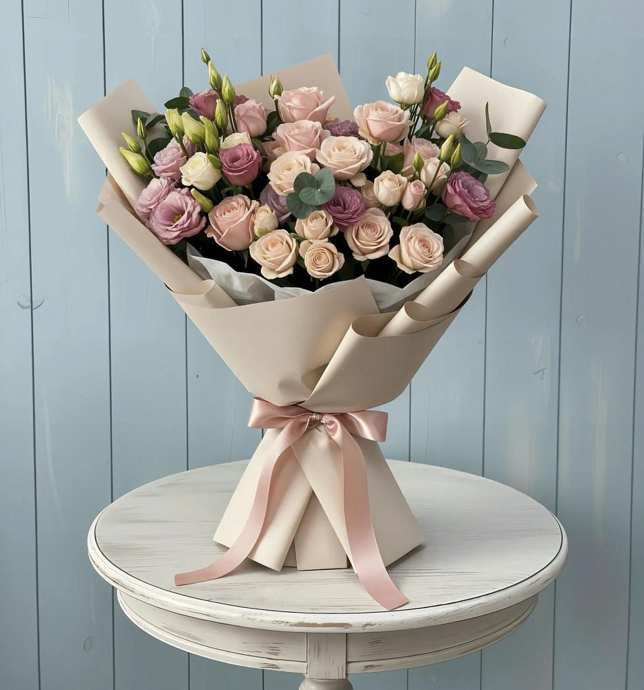 Букет цветов из: Розы и Лизиантусы в Мирном Кировской области