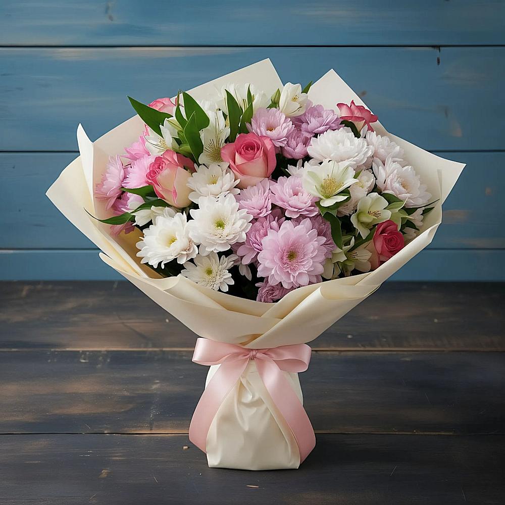 Букет цветов из: Хризантемы, Альстромерии и Розы в Мирном Кировской области